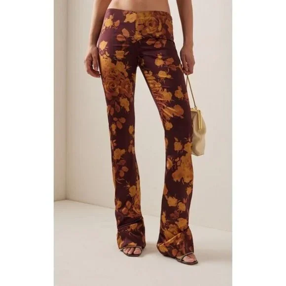 Alessandra Rich Low Rise Pants Brown Silk